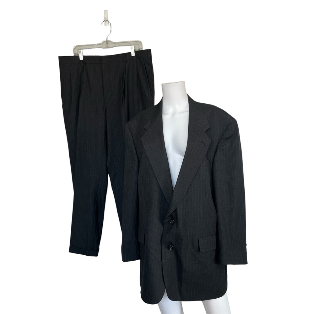 Hart Schaffner & Marx Wool 2 Piece Suit Ariel Worsteds Pin Stripe Mens Size 44R